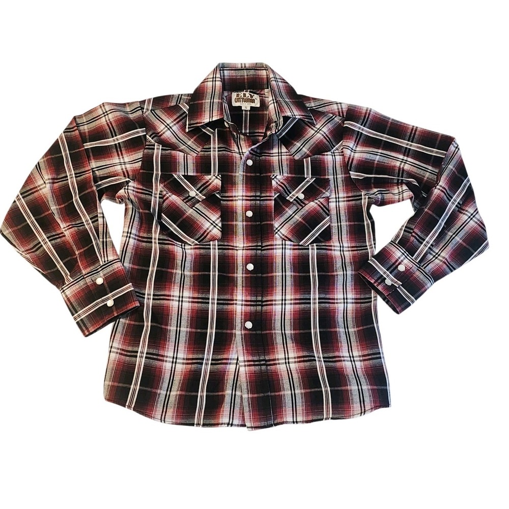 Ely Cattleman‎ Boy's Small Plaid Pearl Snap Long Sleeve Shirt